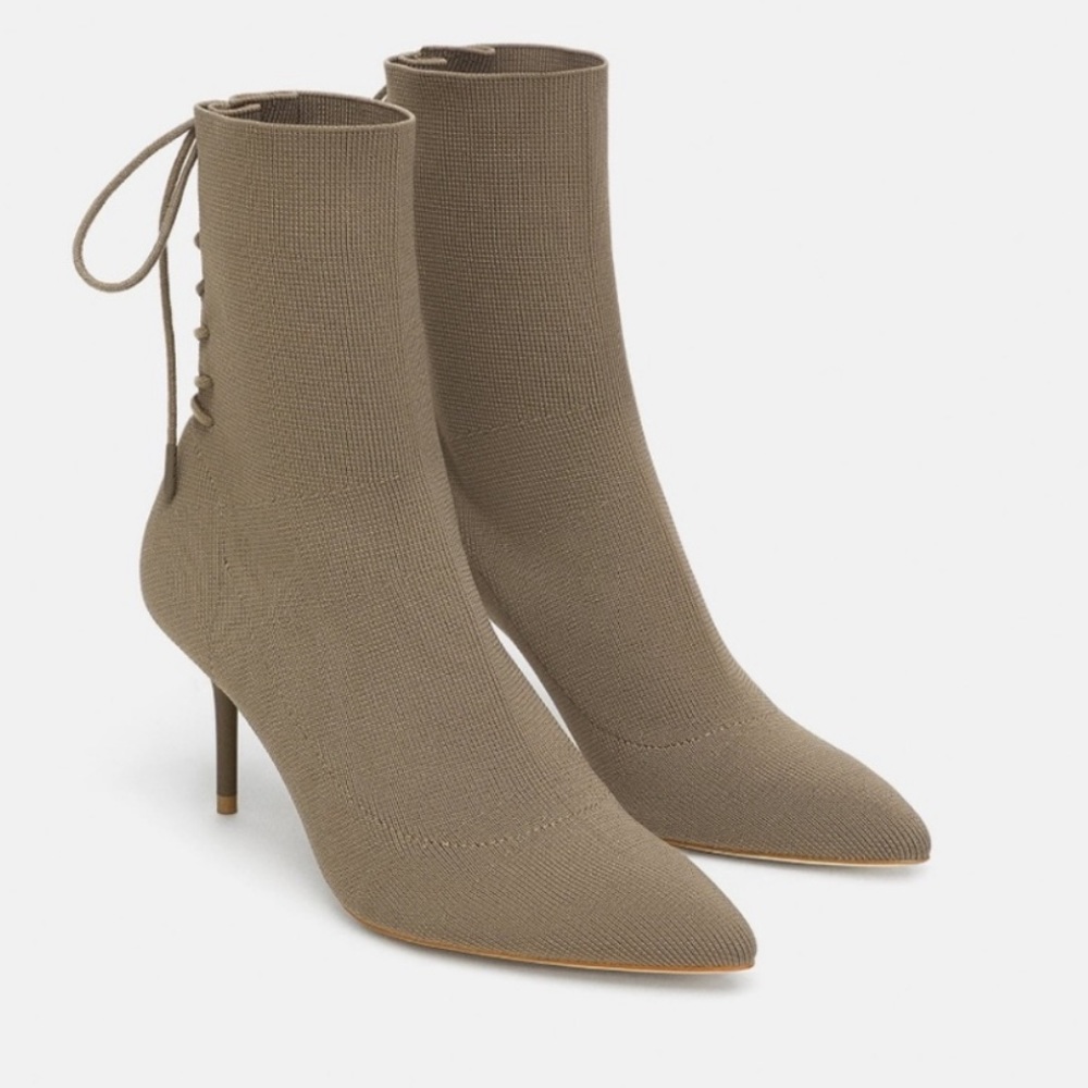 Zara lace up high heel sock ankle boots size 37/7